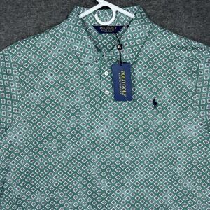 Polo Golf Ralph Lauren Shirt Mens 2XL Golf Sand Hollow Green Geometric Pro Fit
